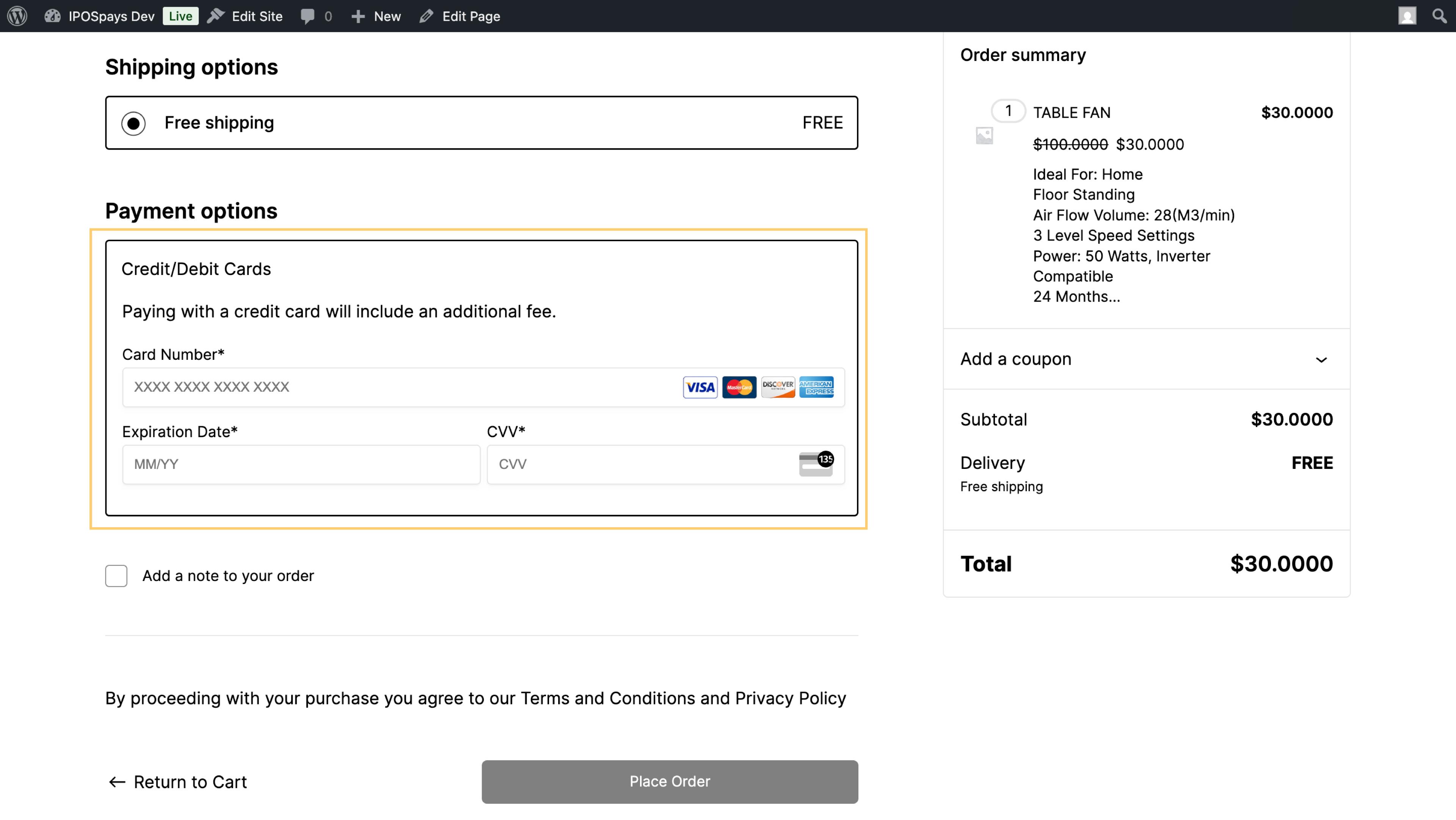 Demo checkout page