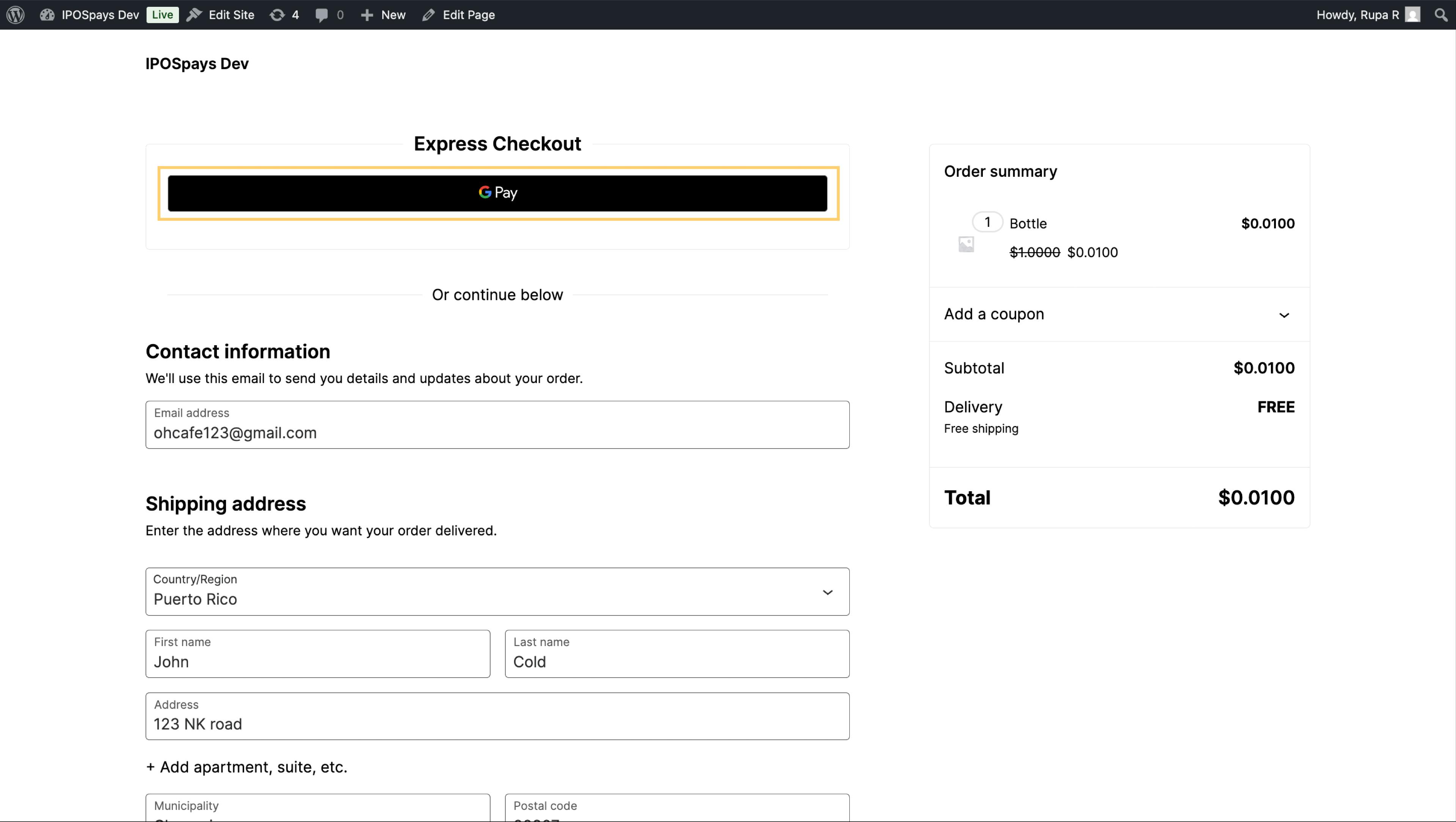 Demo checkout page